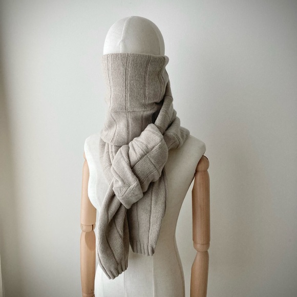 joodito 100% cashmere sweater wrap scarf ribbed muffler chunky oversized ecru - Picture 3 of 12